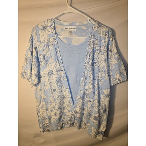Cathy Daniels Sweet 2Fer Sweater Set Womens Size XL Short Sleeve Blue Floral - Picture 1 of 3